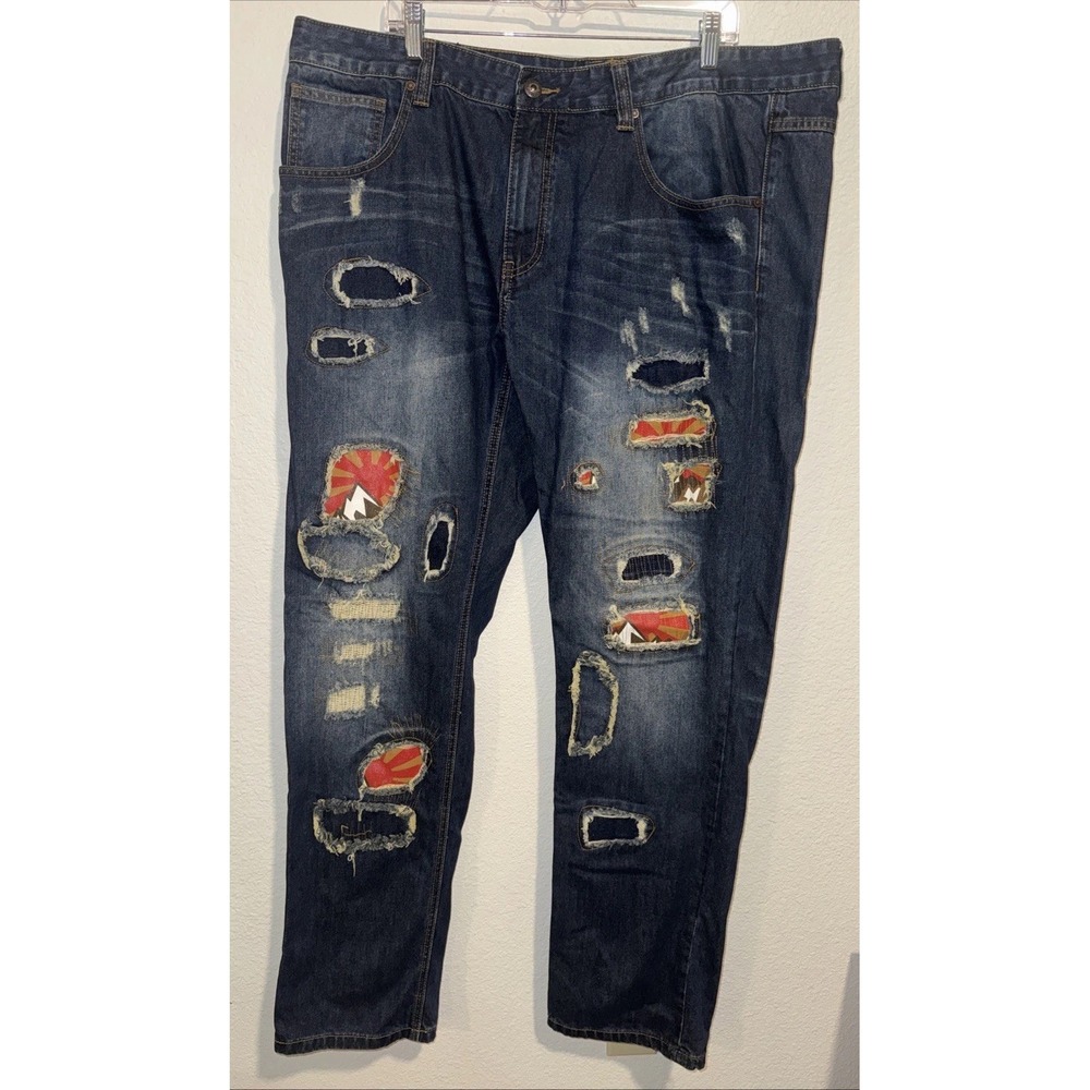 Born Fly Mens Jeans 42x34 Japan Sunrise Rising Sun Patches Streetwear Big & Tall